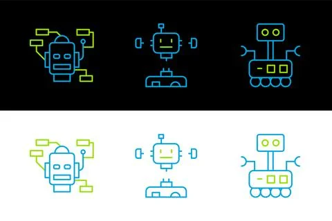 Set line Robot,  and Disassembled robot icon. Vector Stock Illustration