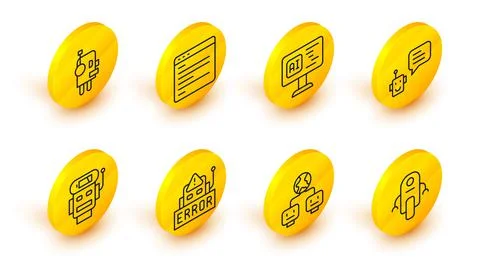 Set line Robot, Artificial intelligence, Error robot, low battery charge, Bot Stock Illustration