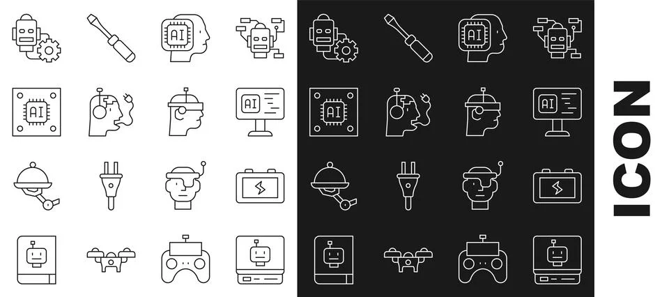 Set line Robot, Battery, Software, Humanoid robot, charging battery, Proces.. 스톡 일러스트