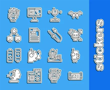 Set line Robot blueprint, Disassembled robot, Technical specification, Arti.. イラスト素材