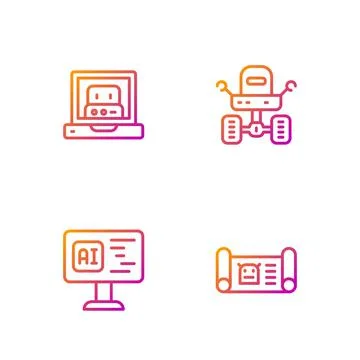 Set line Robot blueprint, Software, Creating robot and Mars rover. Gradient 스톡 일러스트