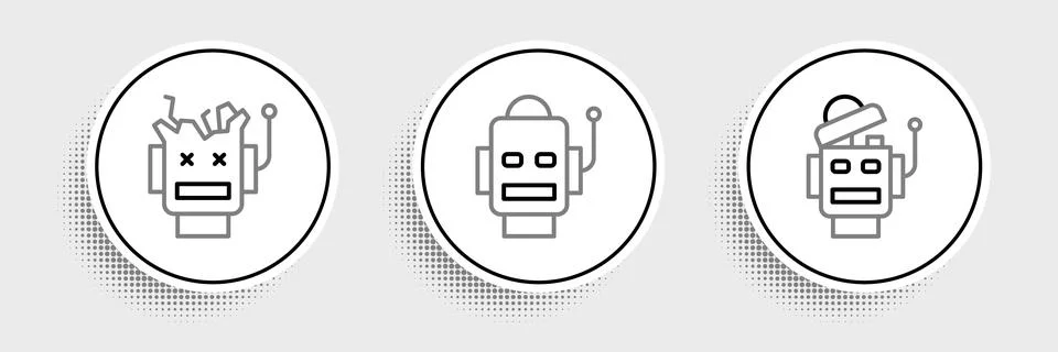Set line Robot, Broken robot and  icon. Vector イラスト素材