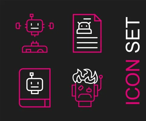 Set line Robot burned out, User manual, Technical specification and Disassembled Illustrazione stock