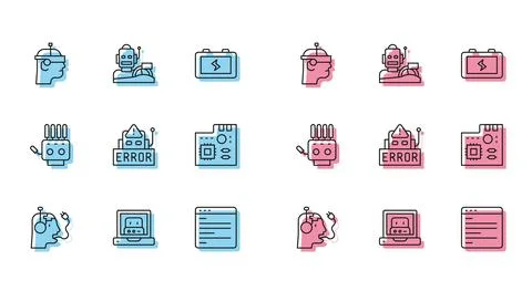 Set line Robot charging battery, Creating robot, Smart glasses, Computer api Stock Illustration