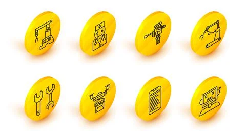 Set line Robot, Computer api interface, Drone delivery concept, Spanner 스톡 일러스트