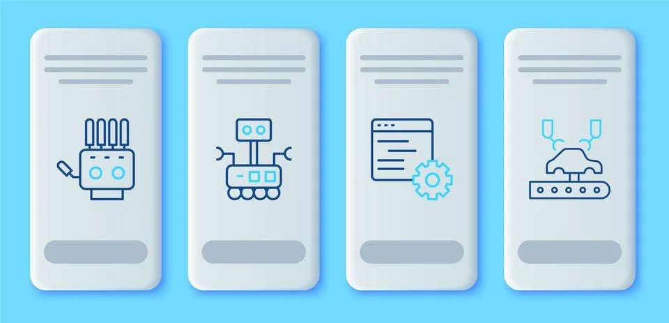 Set line Robot, Computer api interface, Mechanical robot hand and Robotic arm on 스톡 일러스트