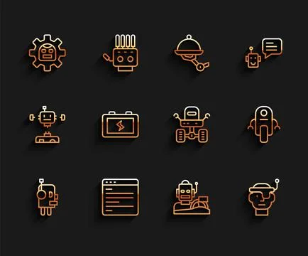 Set line Robot, Computer api interface, humanoid driving car, Smart glasses Illustrazione stock