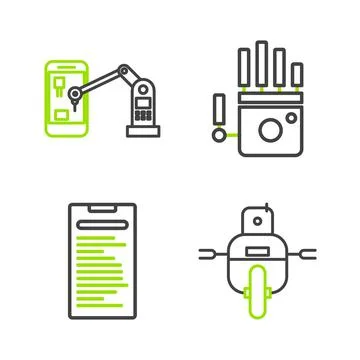 Set line Robot, Computer api interface, Mechanical robot hand and Industrial  스톡 일러스트