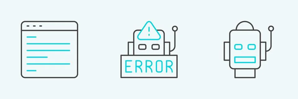 Set line Robot, Computer api interface and Error robot icon. Vector Illustrazione stock