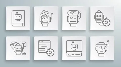 Set line Robot Computer api interface Smart glasses low battery charge settin 스톡 일러스트