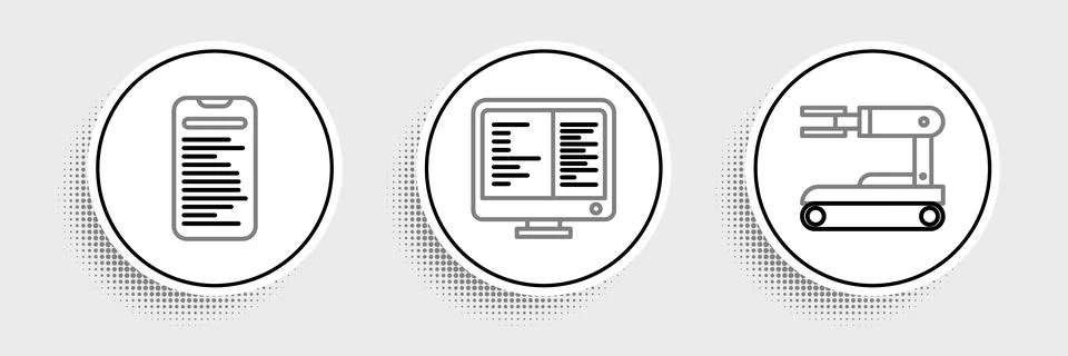 Set line Robot, Computer api interface and monitor screen icon. Vector 스톡 일러스트