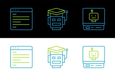 Set line Robot, Computer api interface and  icon. Vector 库存插图