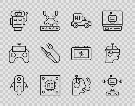 Set line Robot, Disassembled robot, Autonomous smart car, Processor with mi.. Stockillustratie