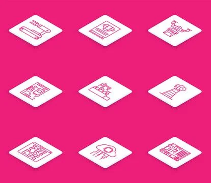 Set line Robot, Electronic computer components motherboard digital chip, Factory 스톡 일러스트