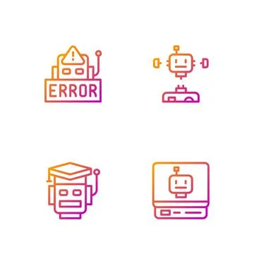 Set line Robot, , Error in robot and Disassembled. Gradient color icons. Vector Stock Illustration