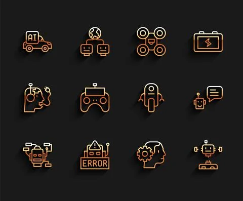 Set line Robot, Error in robot, Autonomous smart car, Humanoid, Disassembled Ilustración de archivo