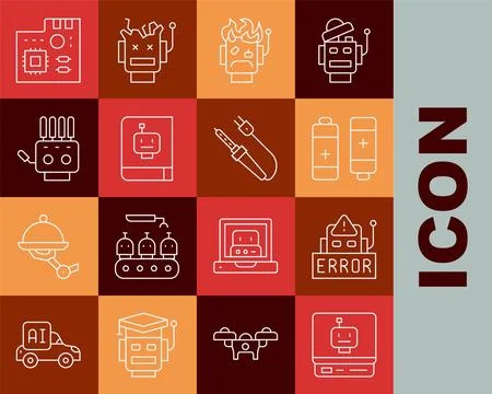 Set line Robot, Error in robot, Battery, burned out, User manual, Mechanica.. 스톡 일러스트