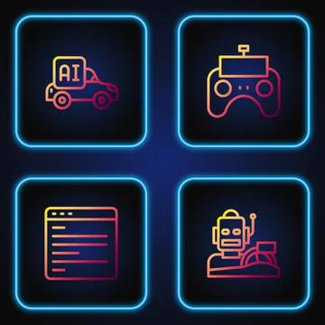 Set line Robot humanoid driving a car, Computer api interface, Autonomous smart イラスト素材