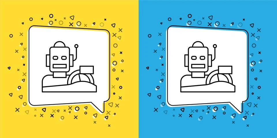 Set line Robot humanoid driving a car icon isolated on yellow and blue Stock Illustration