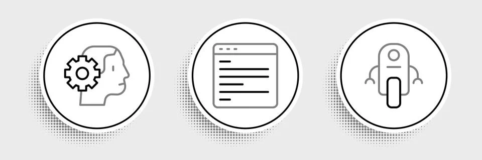 Set line Robot, Humanoid robot and Computer api interface icon. Vector Stock Illustration