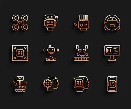 Set line Robot, Humanoid robot, Drone, Turn off from phone, Disassembled 스톡 일러스트