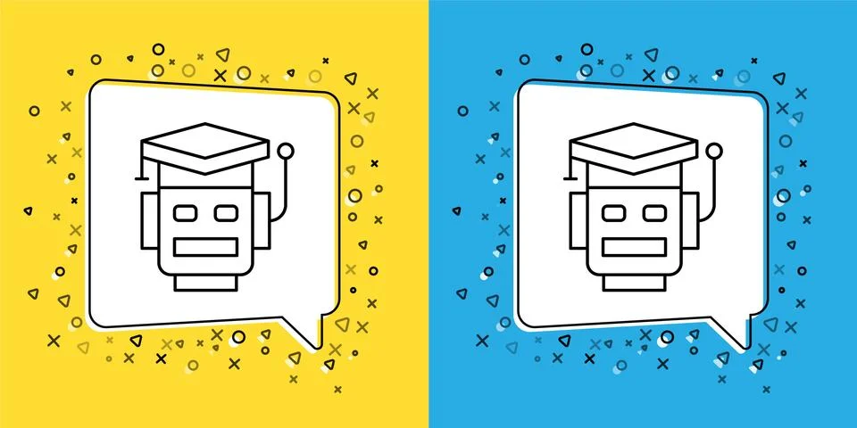 Set line Robot icon isolated on yellow and blue background. Artificial 스톡 일러스트