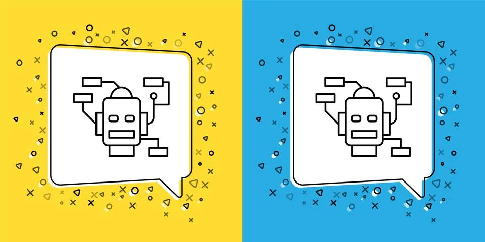 Set line Robot icon isolated on yellow and blue background. Artificial Stock Illustration