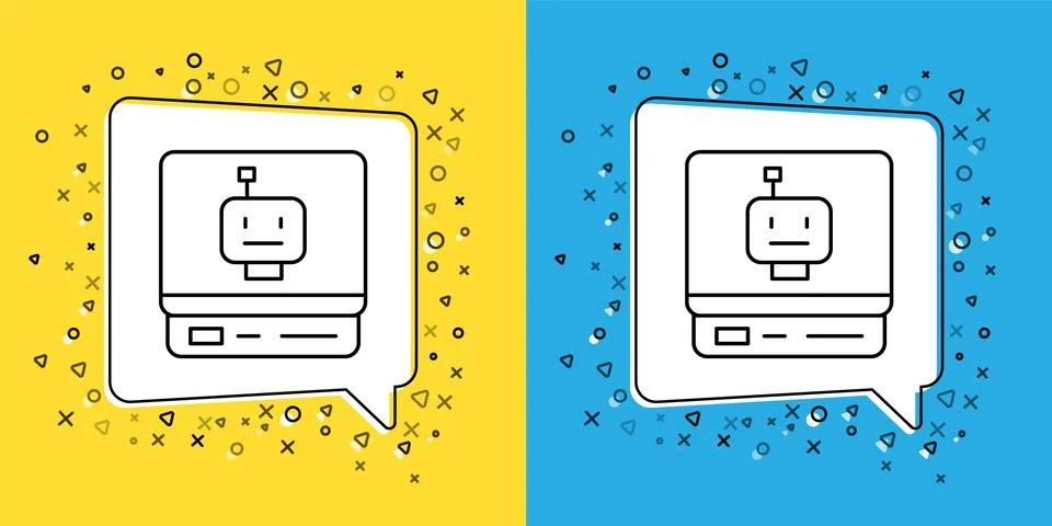 Set line Robot icon isolated on yellow and blue background. Artificial Illustrazione stock