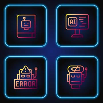 Set line Robot low battery charge, Error in robot, User manual and Software Stock Illustration