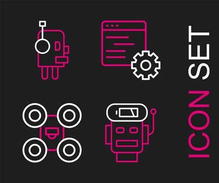 Set line Robot low battery charge, Drone, Computer api interface and icon 스톡 일러스트