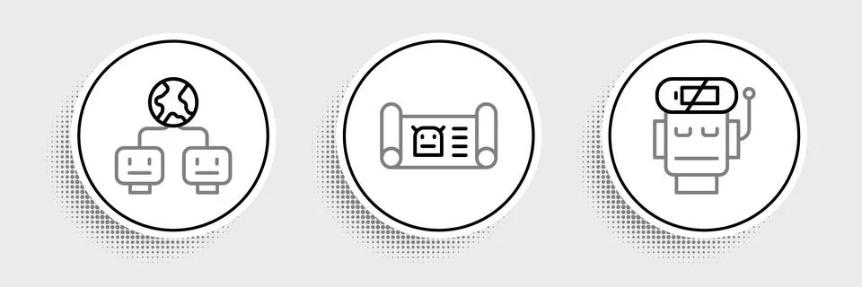 Set line Robot low battery charge, Artificial intelligence and blueprint ic.. イラスト素材
