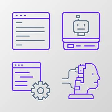 Set line Robot for maintenance, Computer api interface, and icon. Vector Stockillustratie
