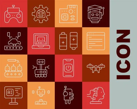 Set line Robot for maintenance, Drone, Computer api interface, Motherboard イラスト素材