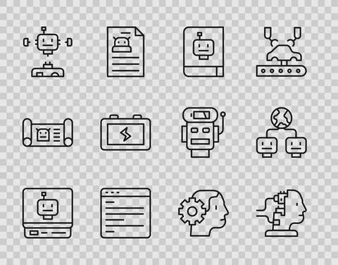 Set line Robot, for maintenance, User manual, Computer api interface Illustrazione stock