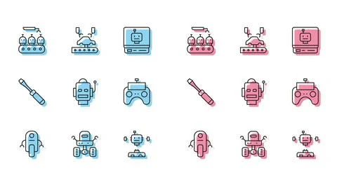 Set line Robot, Mars rover, Industrial production of robots, Disassembled Stock Illustration