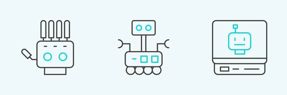 Set line Robot, Mechanical robot hand and  icon. Vector Illustrazione stock