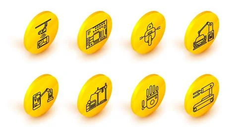 Set line Robot, Mechanical robot hand, 3D printer, Industrial machine robotic Stock Illustration