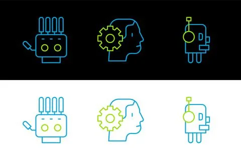 Set line Robot, Mechanical robot hand and Humanoid icon. Vector Illustrazione stock