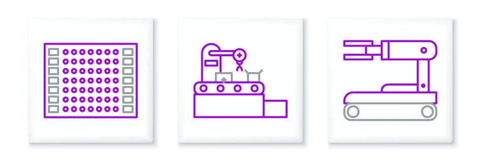 Set line Robot, Printed circuit board PCB and Factory conveyor system belt ic Stock Illustration