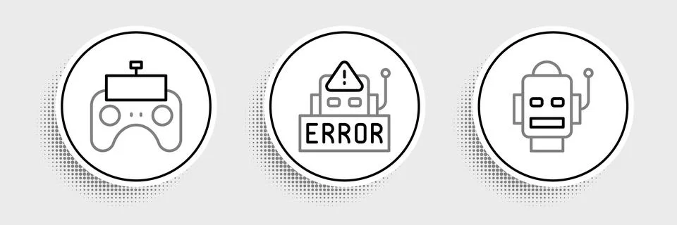 Set line Robot, Remote control and Error in robot icon. Vector Ilustración de archivo