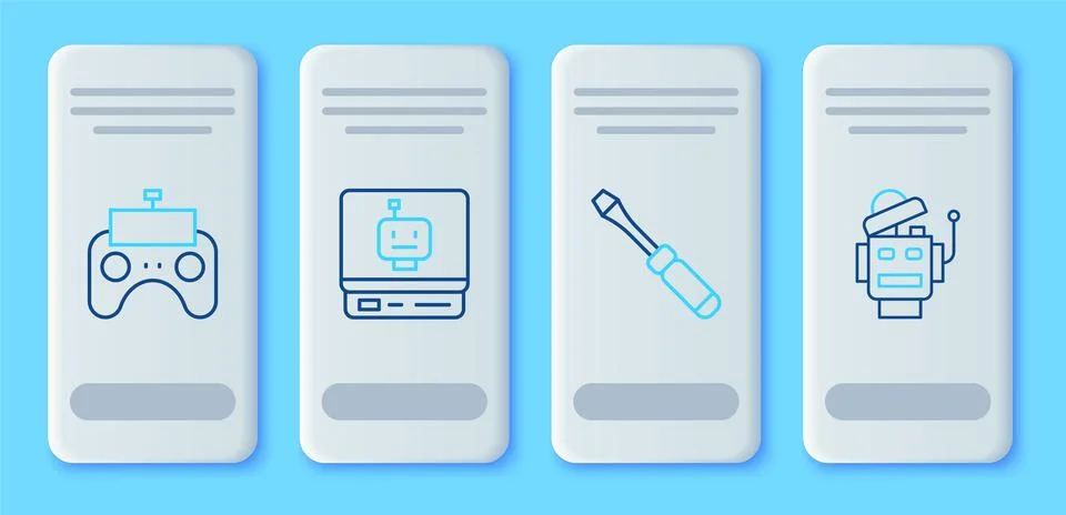 Set line Robot, Screwdriver, Remote control and  icon. Vector Stock Illustration