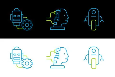 Set line Robot, setting and for maintenance icon. Vector 스톡 일러스트