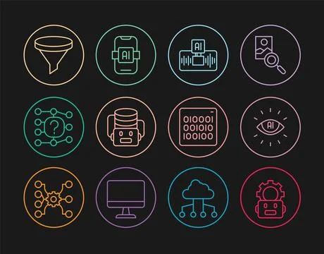 Set line Robot setting, Artificial intelligence AI, robot, Neural network, .. Stock Illustration
