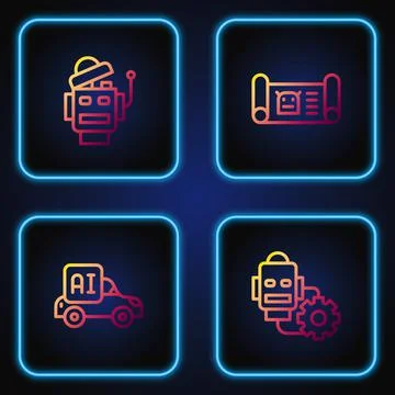 Set line Robot setting, Autonomous smart car, and blueprint. Gradient color Illustrazione stock