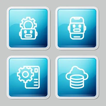 Set line Robot setting, Chat, Neural network and Cloud database icon. Vector Stockillustratie