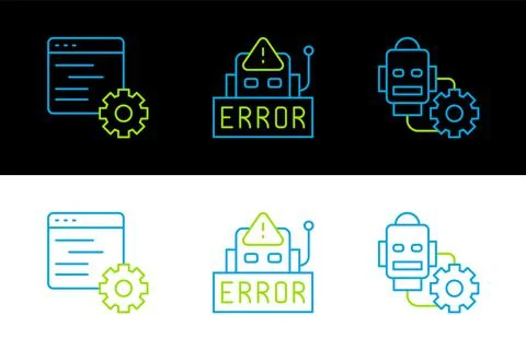 Set line Robot setting, Computer api interface and Error robot icon. Vector Stockillustratie