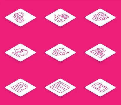 Set line Robot setting, Mechanical robot hand, low battery charge, for イラスト素材