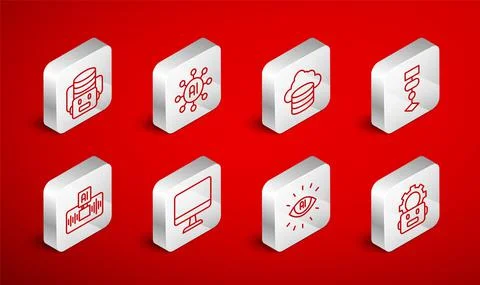 Set line Robot setting, Neural network, Cloud database, Algorithm, Artificial Stock Illustration