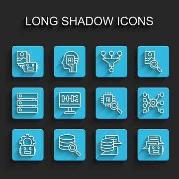 Set line Robot setting, Server, Artificial intelligence robot, Data, Chat, .. Illustration