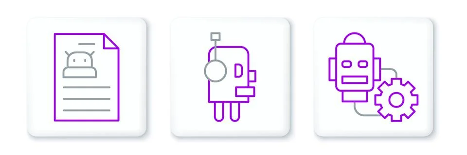 Set line Robot setting, Technical specification and  icon. Vector Stock Illustration